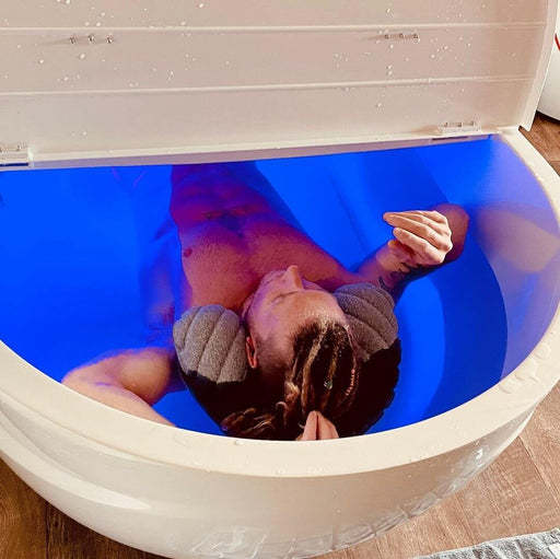 A man immersed in the home float tub